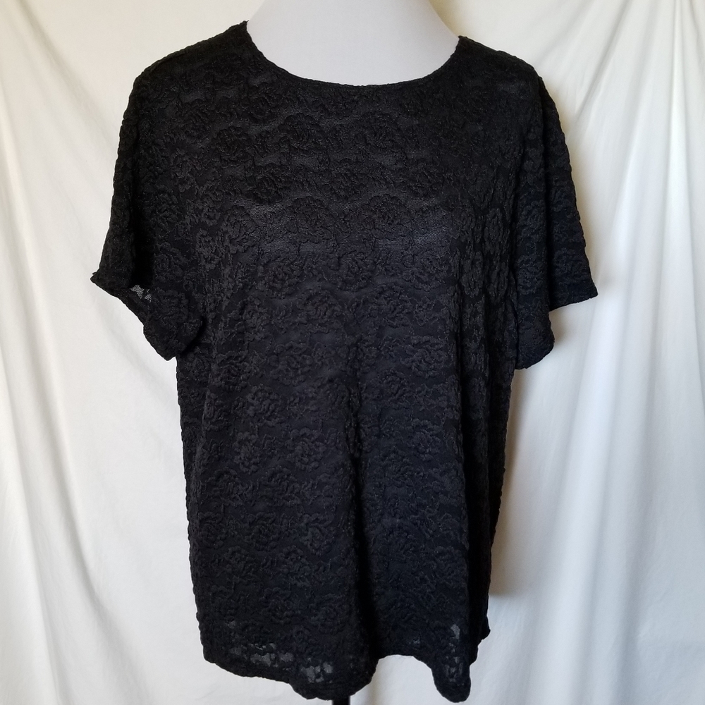Westbound II Black Embroider Stretch Lace Women's 2X Flowers Floral